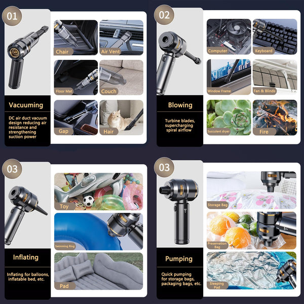 Lyiazsoy Car Vacuum Cleaner,22000PA High Power Mini Vacuum Cleaner,Rechargeable Handheld Vacuum,Portable Cordless Compressed Air Duster Air Blower for Car Home (Gold black)