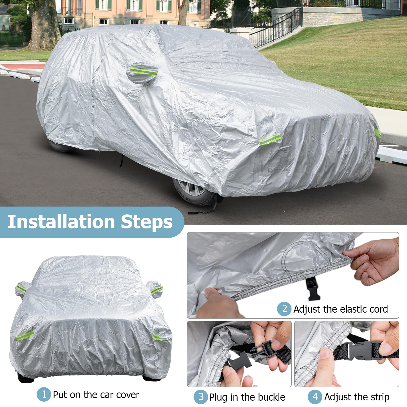 COSTWAY Car Cover Waterproof, Universal Full Car Cover with Zipper Door, Reflective Strips & Storage Bag, All Weather Windproof Snowproof UV Protection (Fit Sedan, Length Up to 190”(482cm))