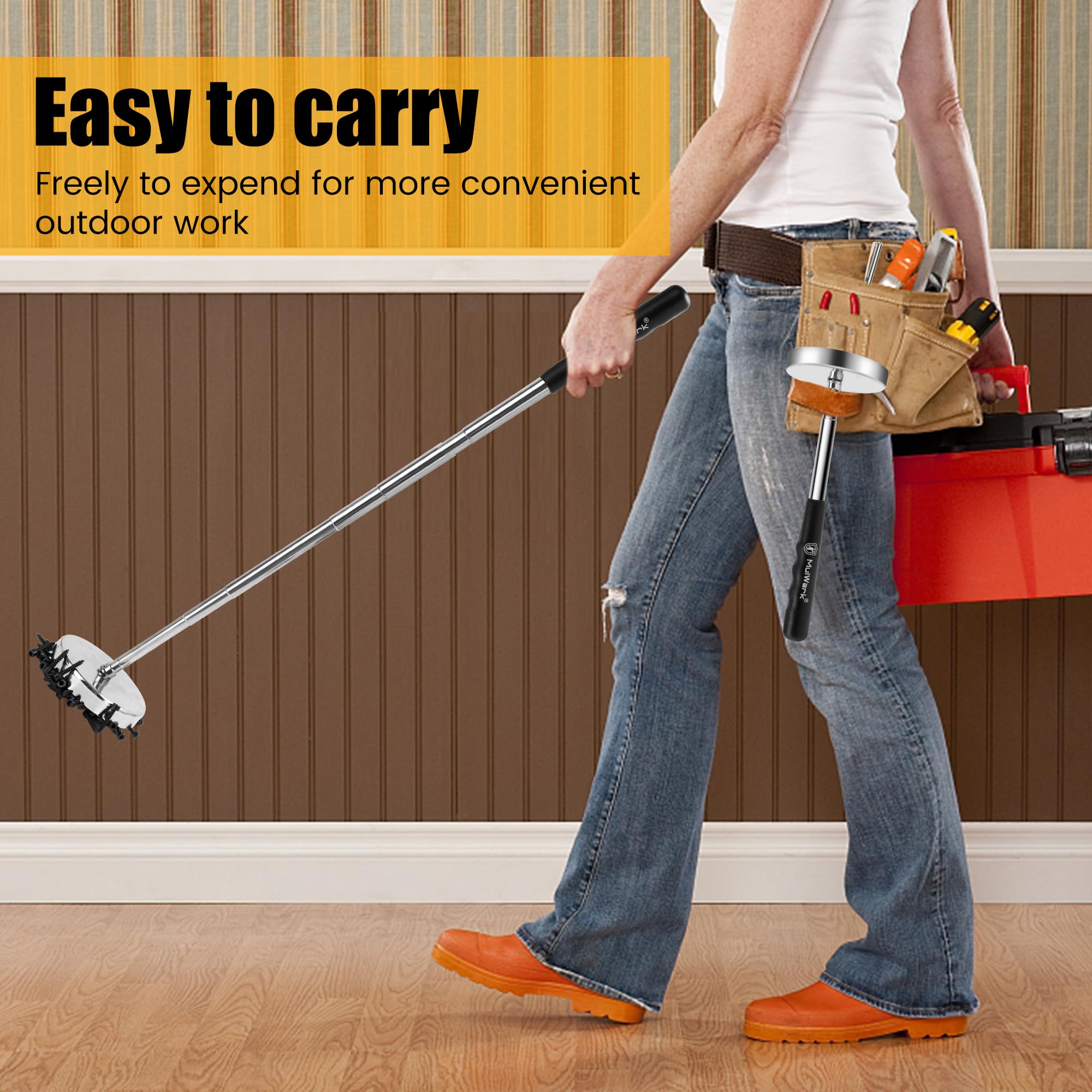 Mulwark Magnetic Sweeper Telescoping Pick-up Tool, 35LB Magnetic Stick, 1lb Magnetic Telescoping Pen, Magnetic Tray. Ideal for Picking up Nails, Screws, and Metal Debris