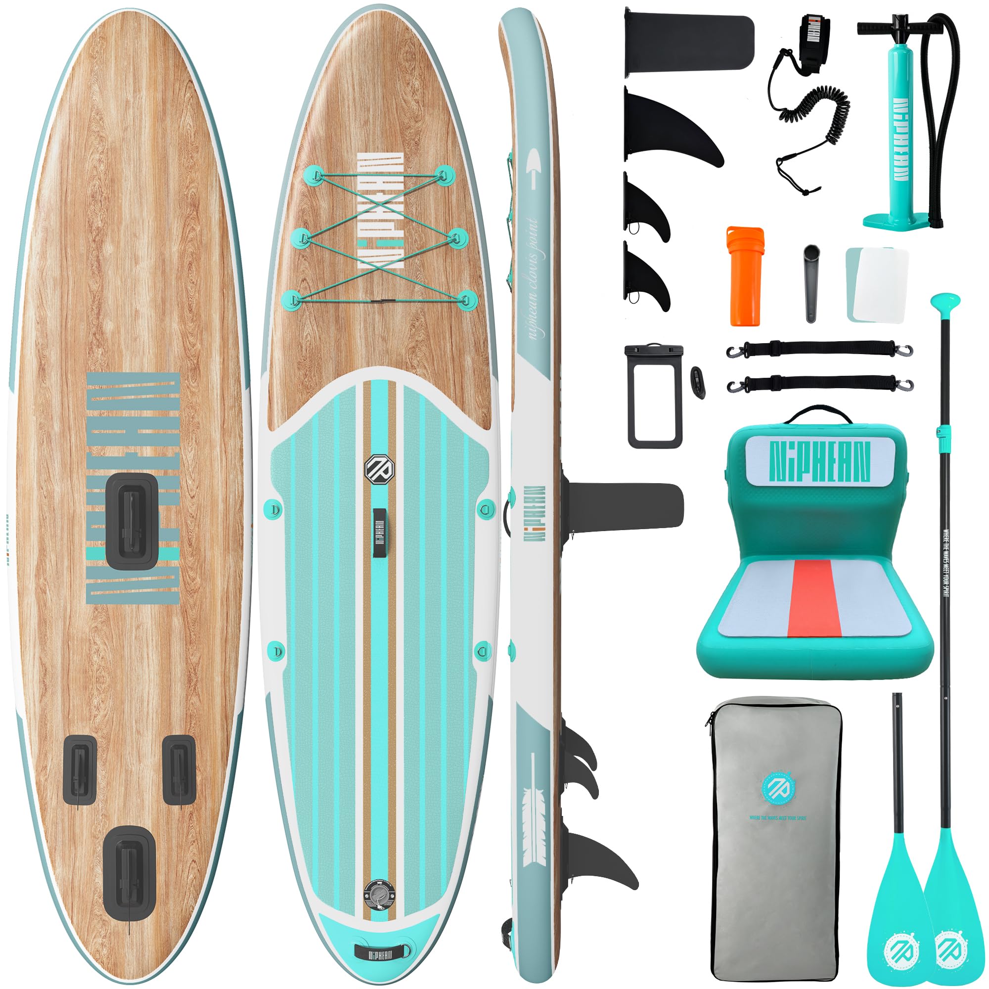 Niphean Inflatable Paddle Boards for Adults with All Accessories, 320cm Stand Up Paddle Board for All Skill Levels, SUP with 200kg Weight Capacity for 2 People, Inflatable Paddleboard with Seat