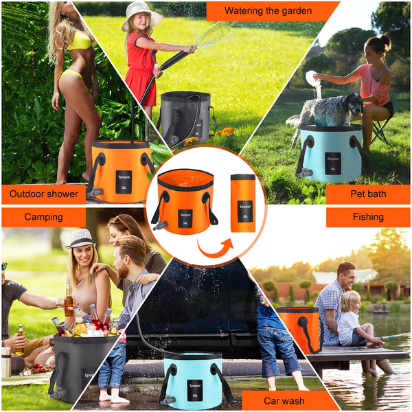 Spopal 20L Collapsible Bucket, Outdoor Foldable Bucket with Drainage Outlet for Camping, Collapsible Storage Container for Traveling Picnic Hiking Fishing Car Washing