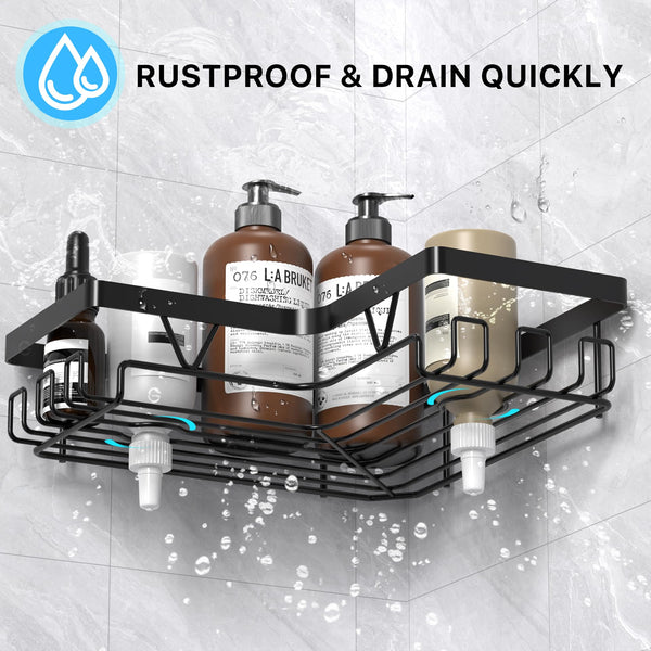 Kegii Telescopic Shower Caddy Corner - Stainless Steel Shower Shelf No Drilling Bathroom Caddy with Soap Holder and Hooks(White), On The Bath or Stand Up Shower