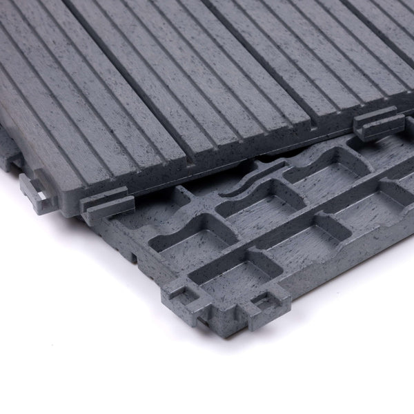 Nicoman Garden Decking Tiles Cosmopolitan Patio, Terrace, Hot Tub Deck Tiles | Interlocking Decking Tiles | Recycled | Cosmo Composite | Outdoor Drainage Deck Flooring (Graphite, 30 x 30cm, 10x)