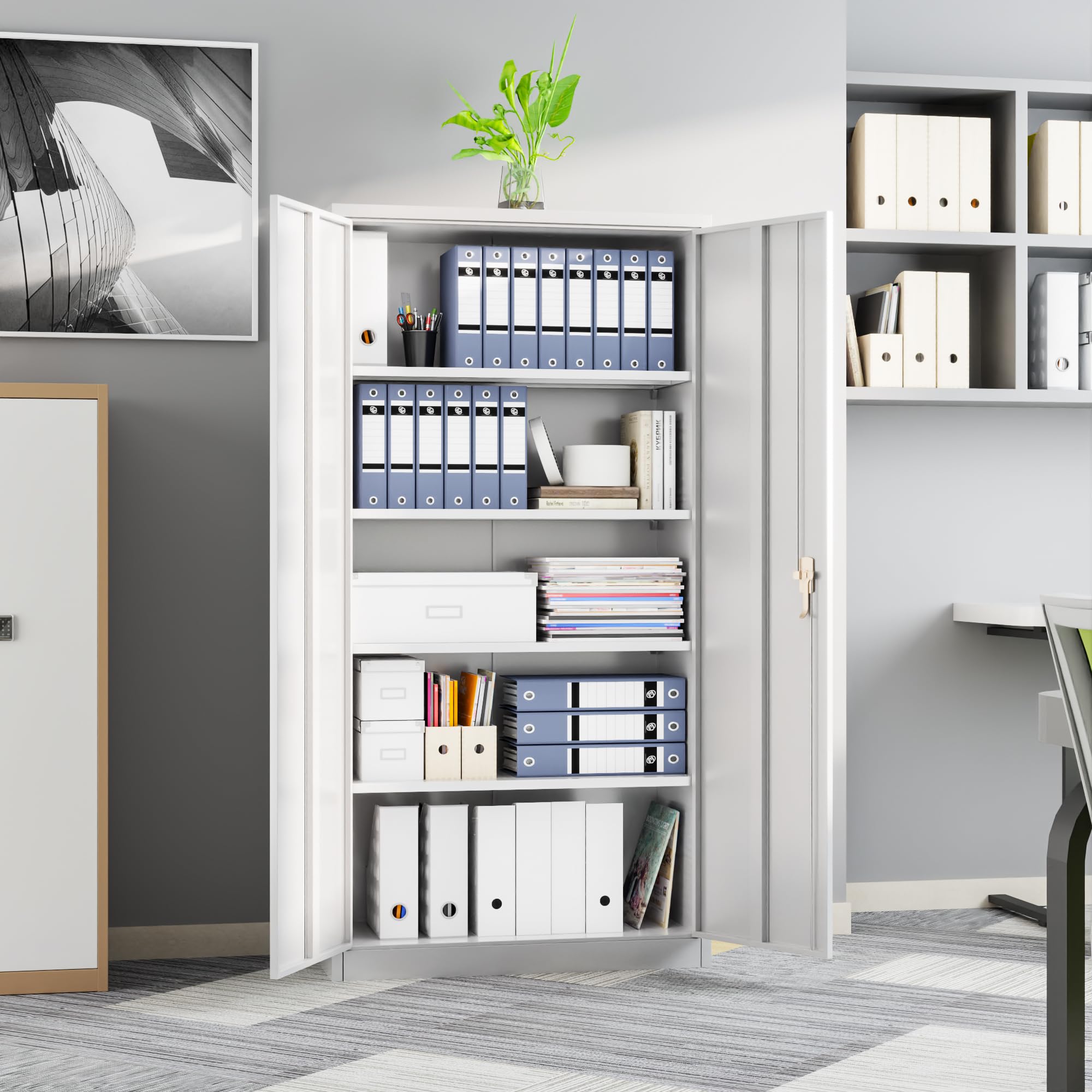 Metal Storage Cabinet with 2 Door and 3 Adjustable Shelves,140X80x40CM Steel Cabinet for Warehouse,Garage,Home,Office,Easy Assemble Required(Black/White)