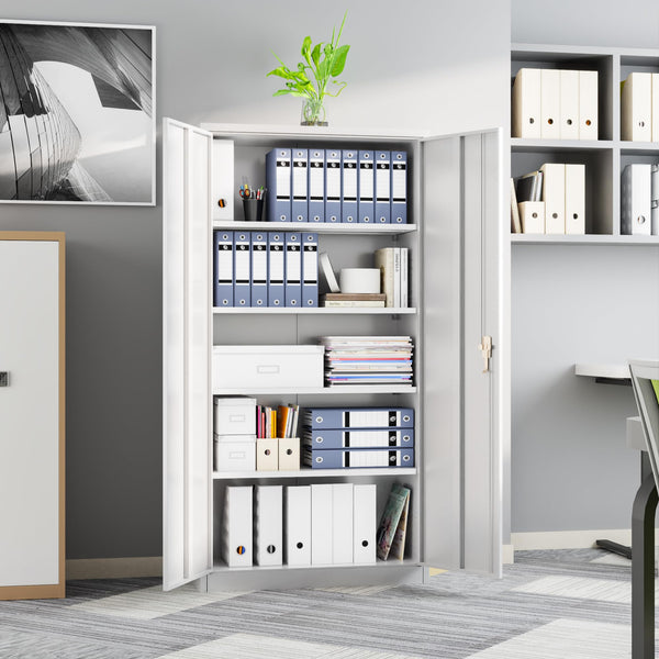 Metal Storage Cabinet with 2 Door and 3 Adjustable Shelves,140X80x40CM Steel Cabinet for Warehouse,Garage,Home,Office,Easy Assemble Required(Black/White)