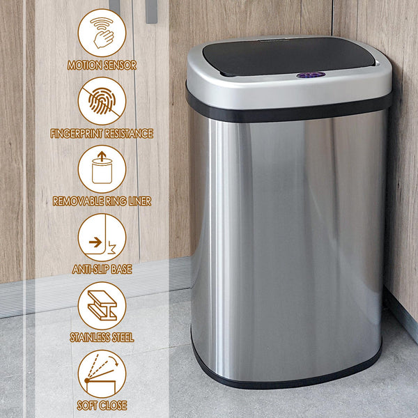 display4top Stainless Steel Automatic Touchless Kitchen Bathroom Sensor Bin,Trash Can,Touch Bin (58LRound)