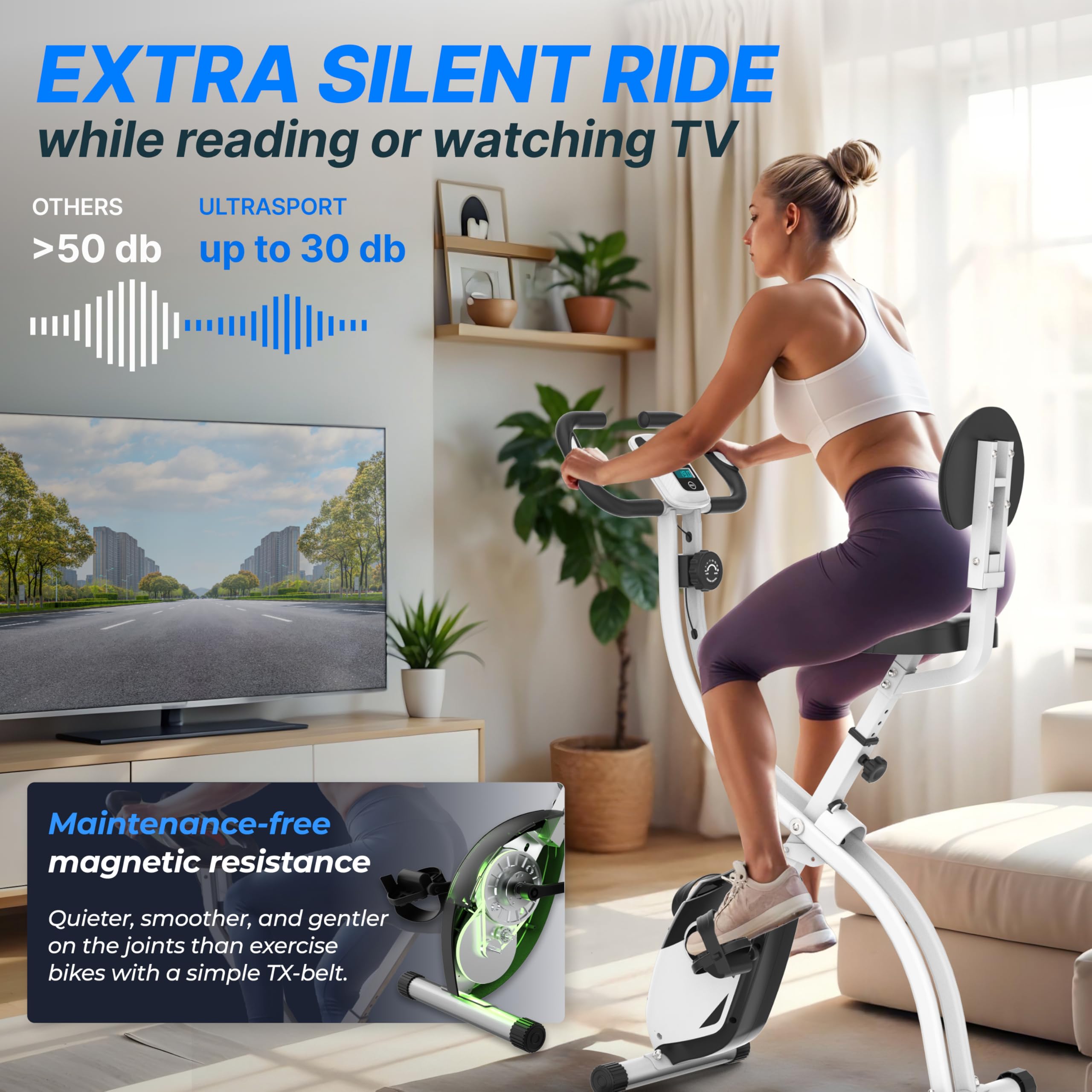 Ultrasport F-Bike Folding Exercise Bike 286 lbs Capacity, Extra Silent with Relax Foam Seat I Exercise Bikes for Home Use, Exercise Bike Foldable, Indoor Bike, Stationary Bike