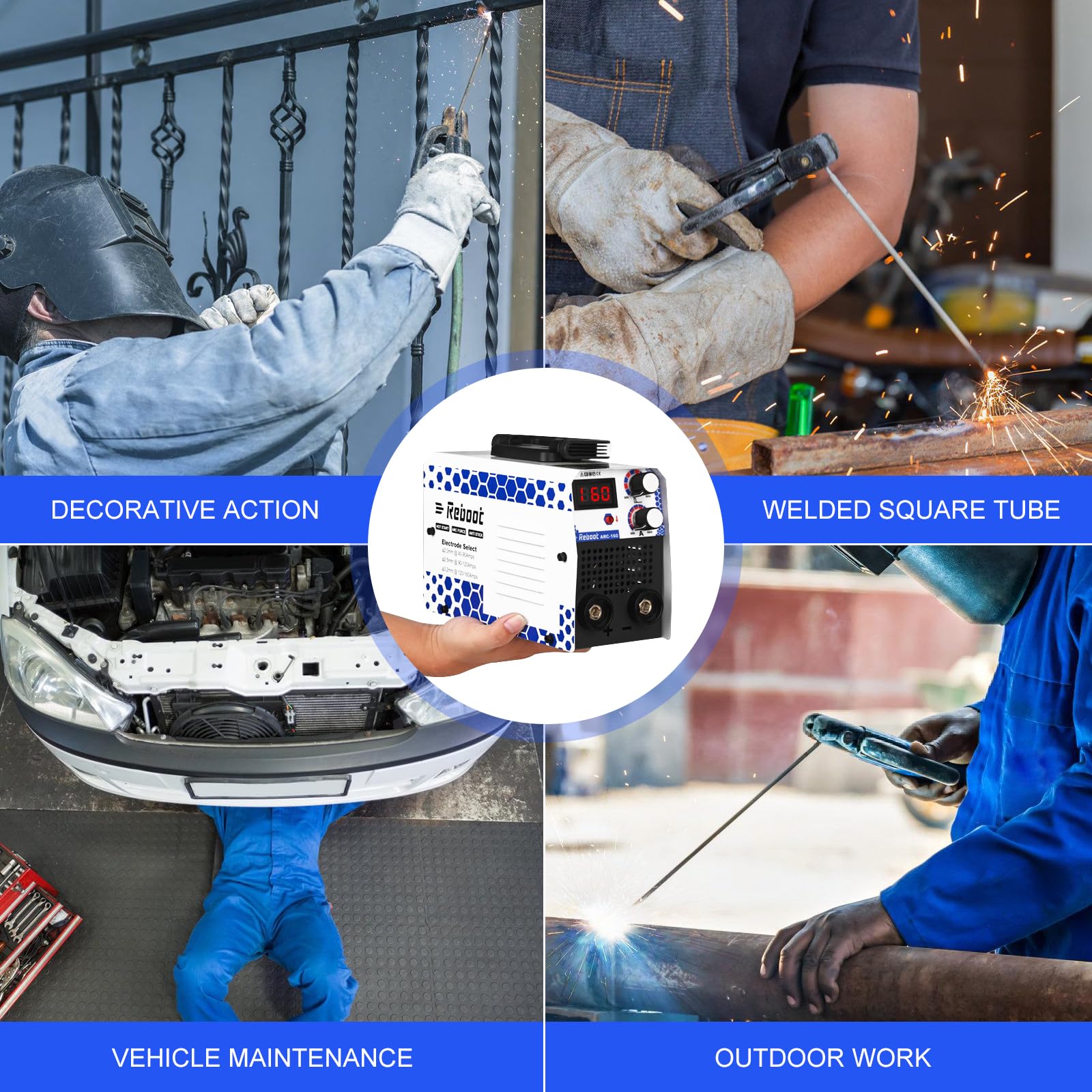 Reboot Arc Stick/MMA 2 in 1 Welder,160Amp 220V Portable Mini Welding Machine IGBT Digital Display LCD Hot Start Arc Force Anti-Stick for DIY Enthusiasts & Professionals