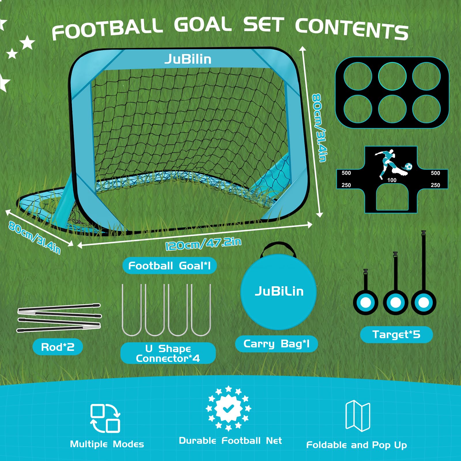 Jubilin Football Goal, 4 Modes Pop Up Football Goals for Kids, Foldable and Portable Soccer Goal net with Carry Bag, Football Training Equipment for