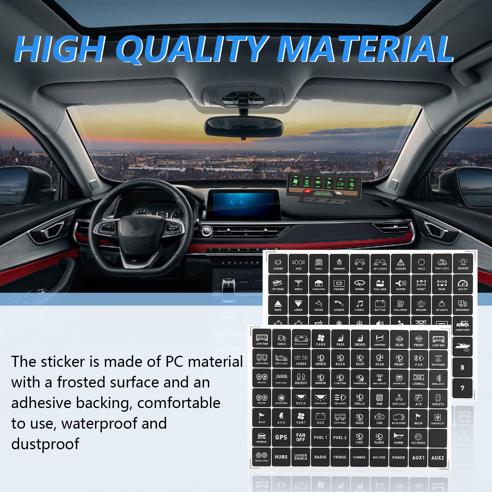 Chelhead 140PCS Vehicle Switch Panel Stickers for P2-6/8/12 Gang Switch Panel Universal Waterproof Multi-Function Button Control Rocker Labels Compatible with Car Dashboard, Boat, RV, Truck