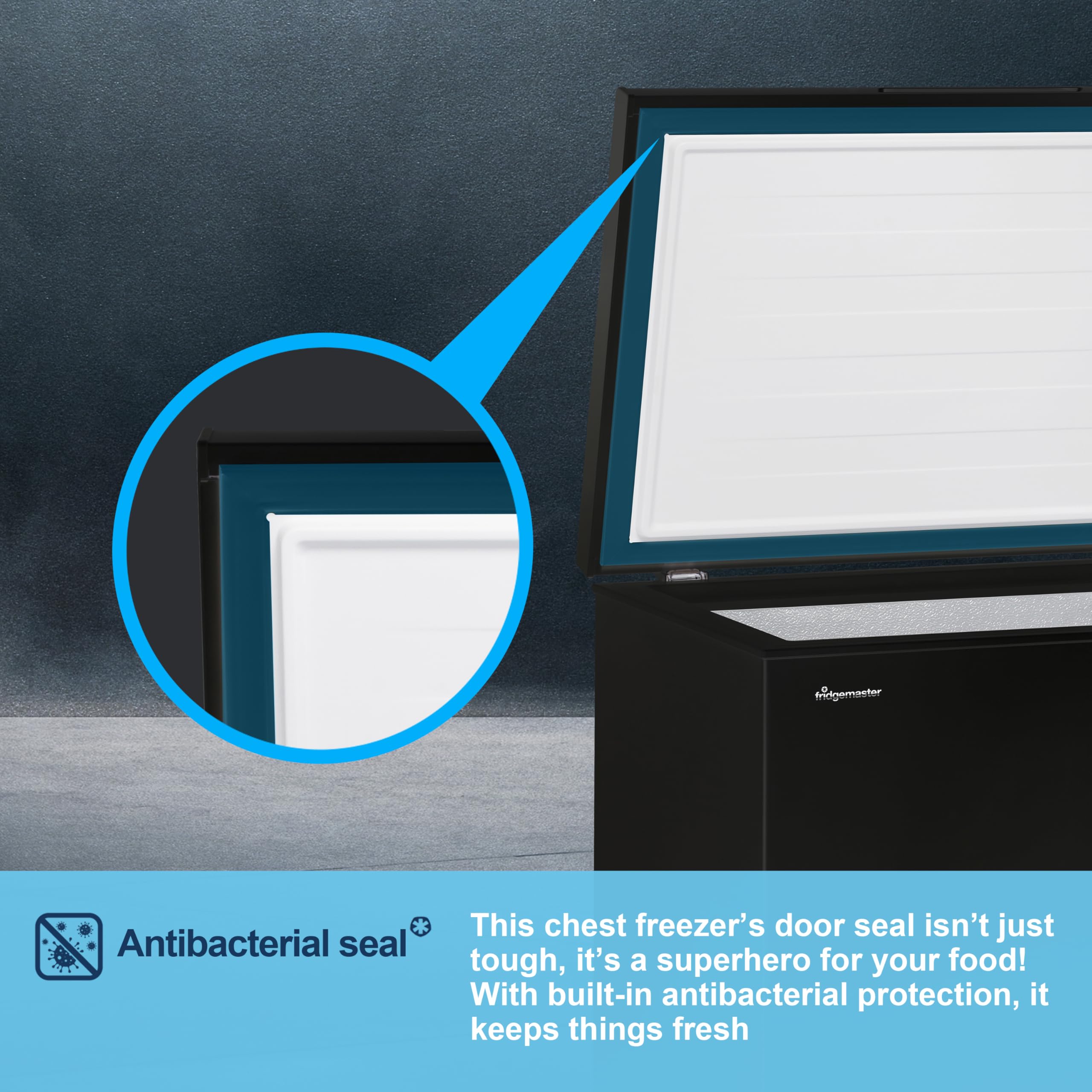 Fridgemaster MCF142EB 142L Chester Freezer 4 Star Freezer Rating - 55.9D x 62.5W x 85.4H cm Black with Recessed Handle - E Rated