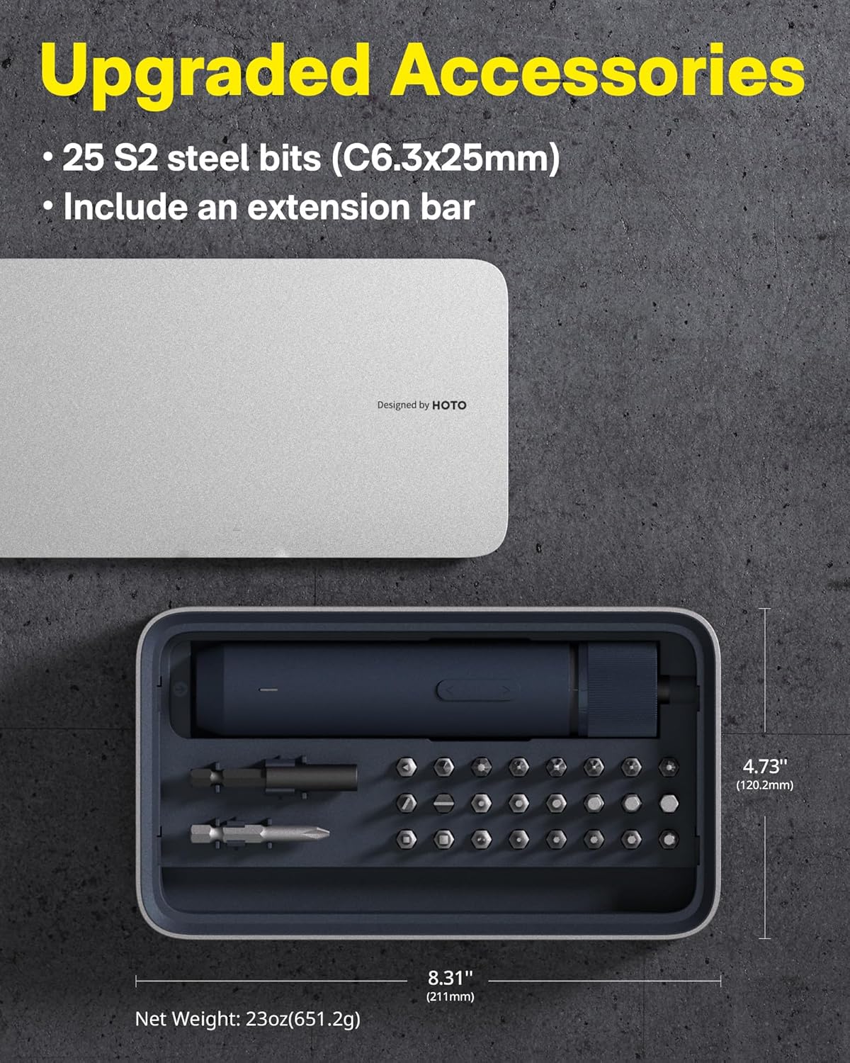 HOTO Electric Screwdriver Set, 3.6V Rechargeable Set with 25 S2-Steel Bits, Cordless Power Screwdriver with LED Light, All-in-One Design, 3 Torque, 4N·m 1500mAh, Excluding Charging Cable