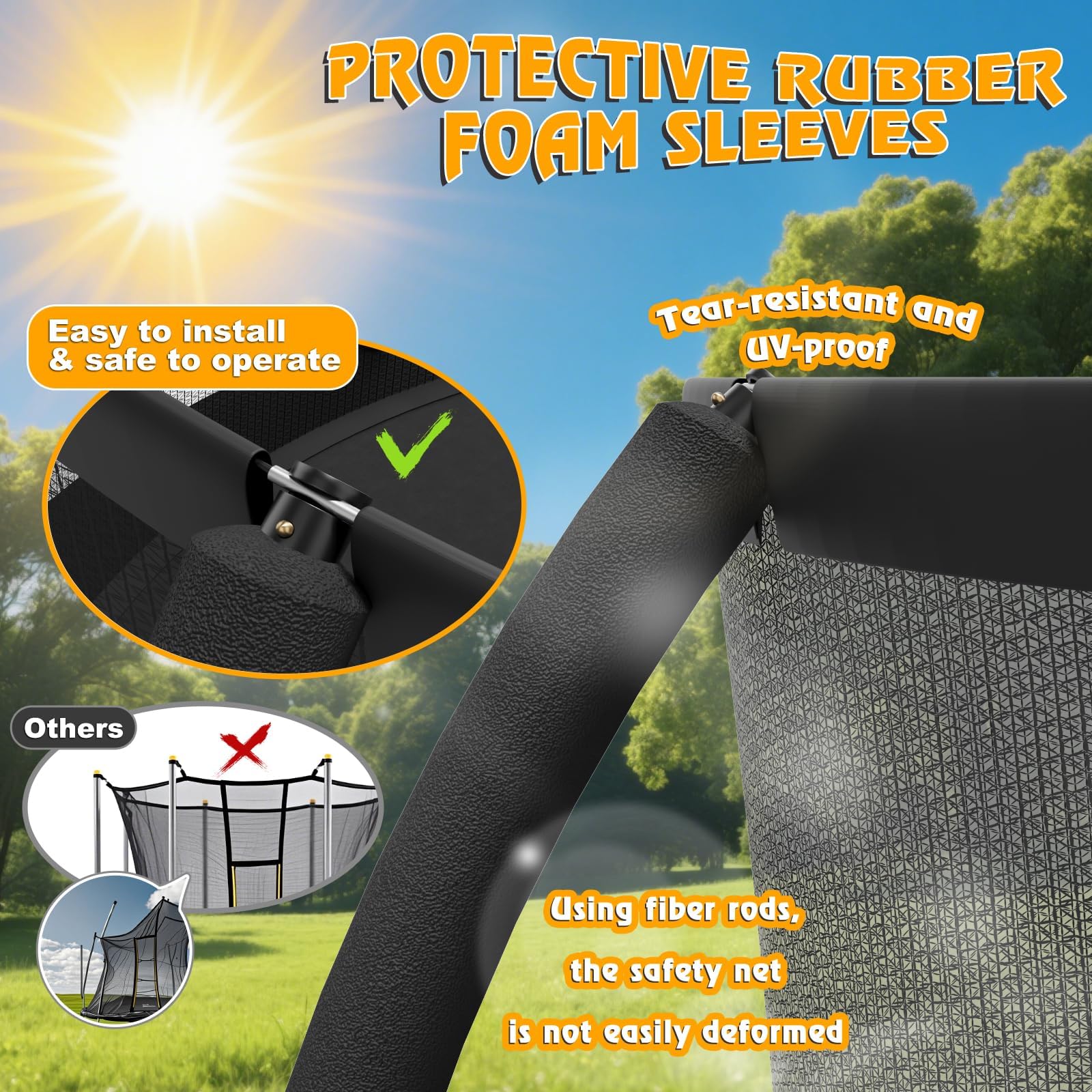 Devoko Outdoor Trampoline 7.5ft/10ft/12ft/14ft GS Certified Garden Trampoline With Safety Net,Non-Slip Ladder& Shoe Organiser,Available For Toddlers And Adults,Up to 150kg