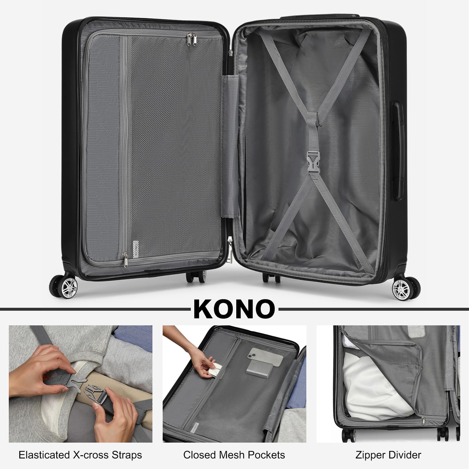 Kono Lightweight 28" Large Suitcase | Hard Shell with TSA Lock | 4 Dual Spinner Wheels | Expandable Design for Easy Travel | Perfect for Business & Vacation (Cream White,75x47.5x29.5cm)