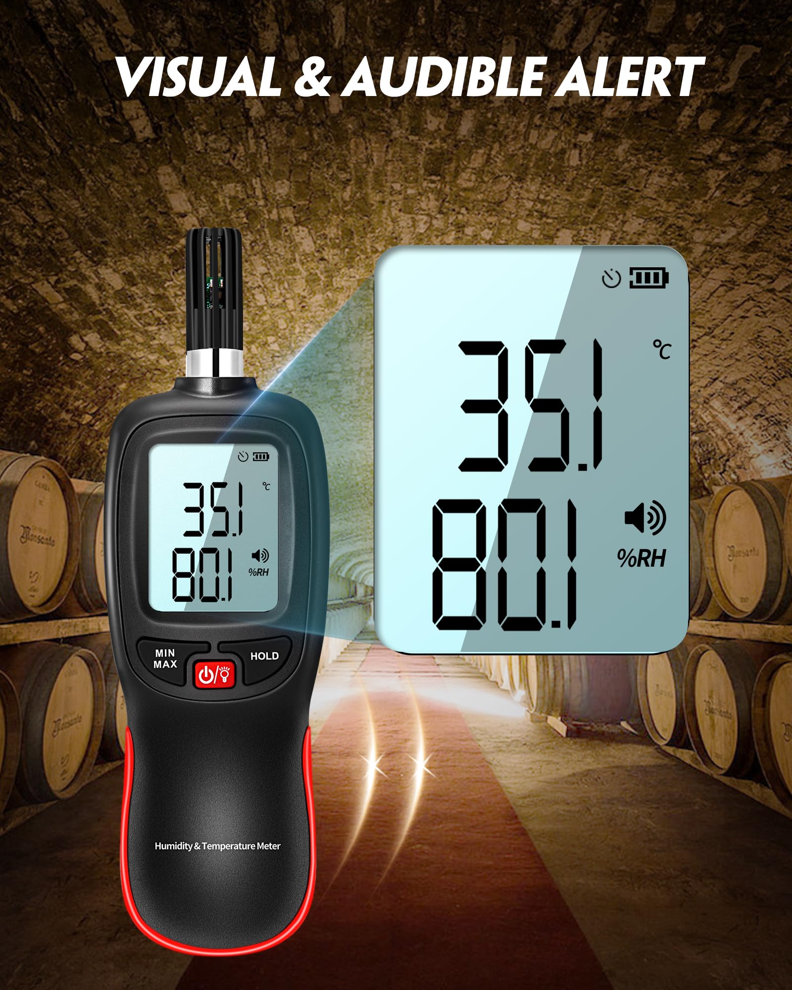 APOMONO WT83 Temperature Humidity Meter, High Precision Thermometer Hygrometer with Ambient Dew Point Wet Bulb Temperature Indoor Outdoor, Max/Min