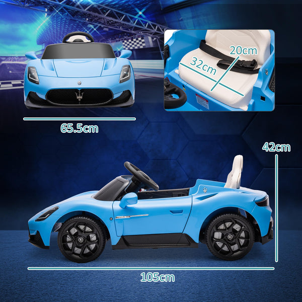 Maserati MC20 Licensed 12V Kids Electric Car with Slow Start, Remote Control, Music, LED Lights, Horn, Spring Suspension, for 3-6 Years, White