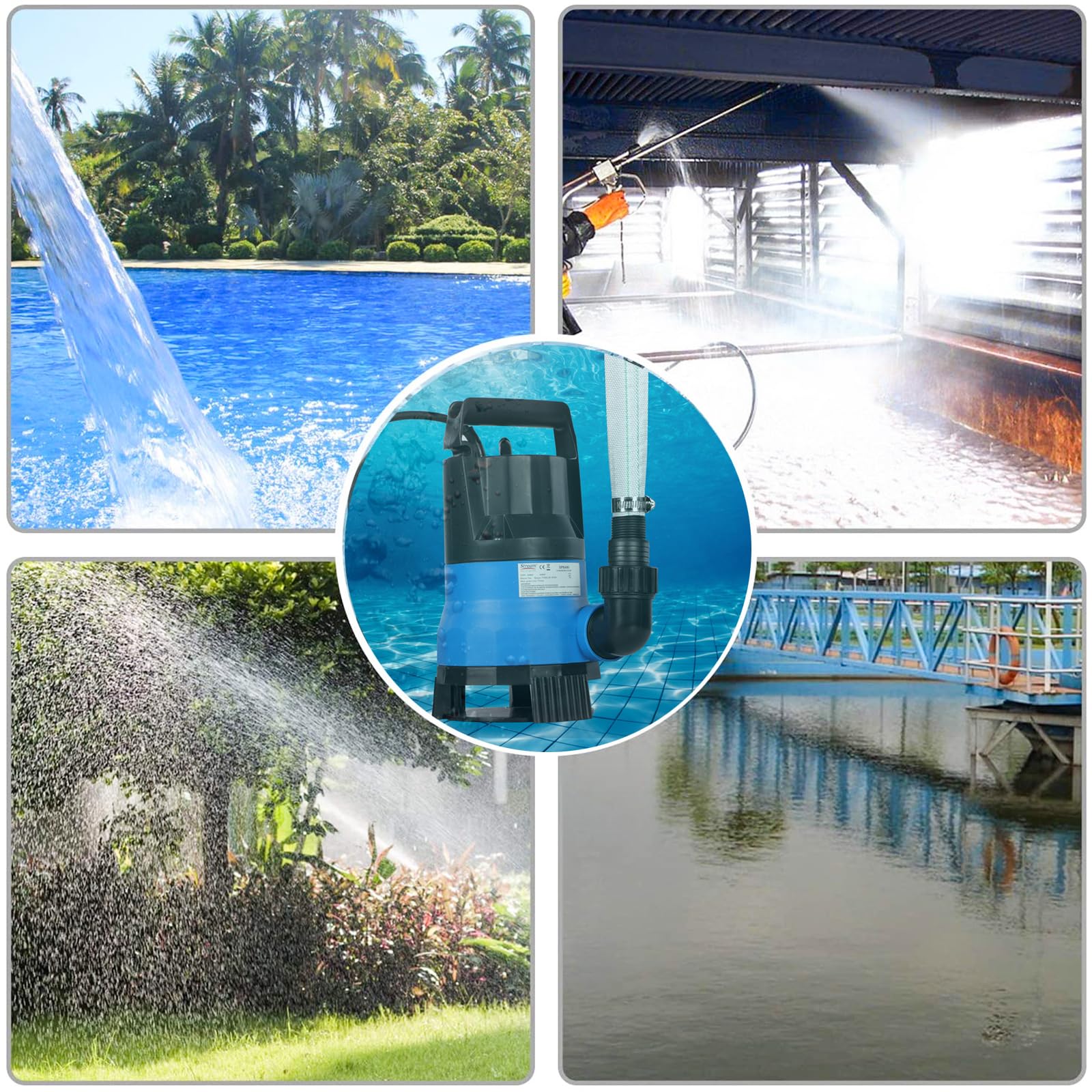 400W 7500L/H Submersible Water Pump with Hose, Water Pump to Empty Hot Tube with 10M Hose, Float Switch for Clean Dirty Water Garden Pond Pool Flooded Cellars