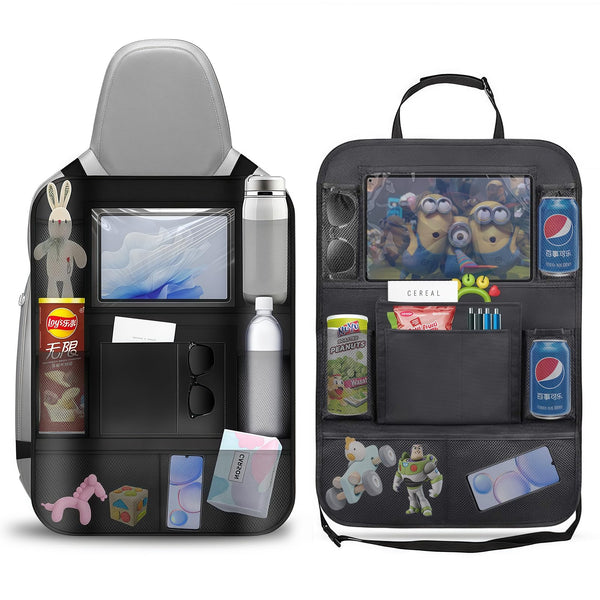 Resszo Car Organiser,Car Seat Organiser for Kids with Tablet Holder, Multifunctional WaterProof Back Seat Protector with 10.5 iPad Foldable Tray Table, 6 Pockets Toy Storage