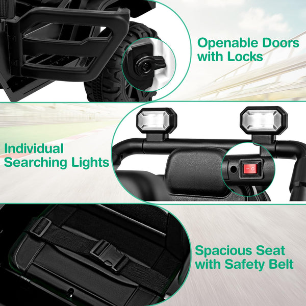 COSTWAY 12V Kids Ride on Car, 2 Motors Electric Off Road Truck with Remote Control, LED Lights, Music, Horn & Wireless Connection, Battery Powered Ride on Toy for Boys Girls (Black)