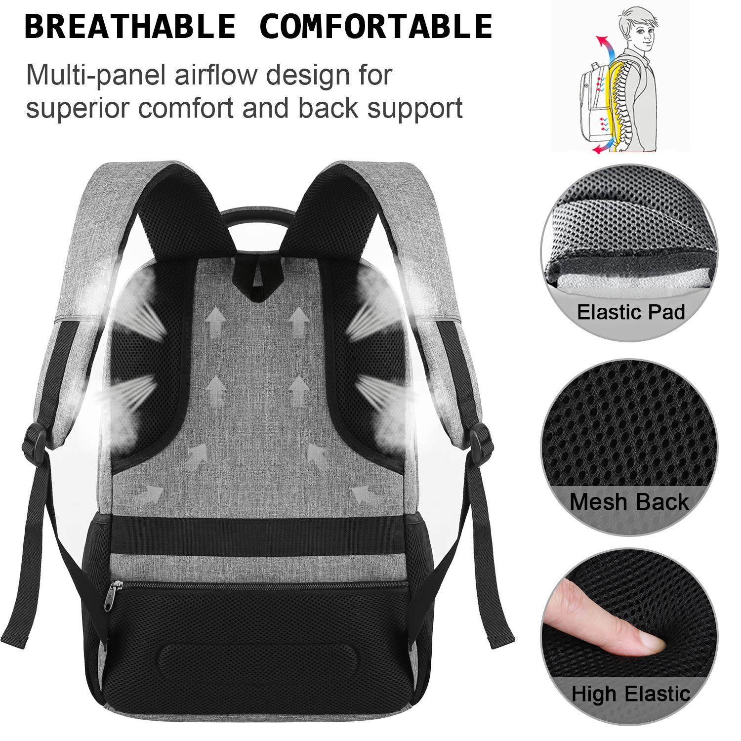 KASIBON Laptop Backpack with USB Charging&Headphone Port,Anti-Theft Business Laptop Backpack with Breathable Padded Shoulder Strap, Water Resistant Computer Rucksack
