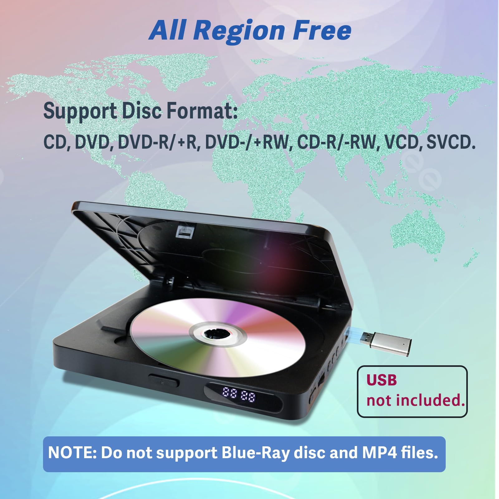 Mini DVD Player, DVD/CD Player for TV, All Region Free 1080P HD with RCA/HDMI Cables, Remote Control, Breakpoint Memory, Built-in PAL/NTSC, USB Input