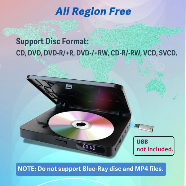 Mini DVD Player, DVD/CD Player for TV, All Region Free 1080P HD with RCA/HDMI Cables, Remote Control, Breakpoint Memory, Built-in PAL/NTSC, USB Input