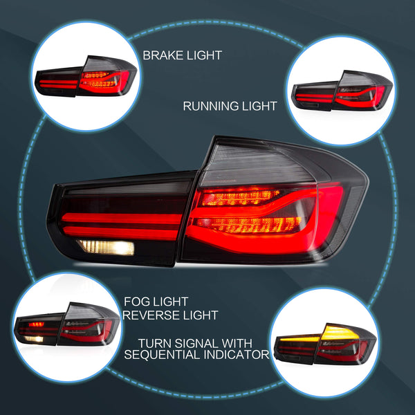 VLAND OLED Rear Lights Compatible with 2013-2018 BMW 3 Series F30 F35 F80 320i 328i 335i Sedan (Not for F31 F34), Tail Lights with Sequential Indicators, E-mark, Red
