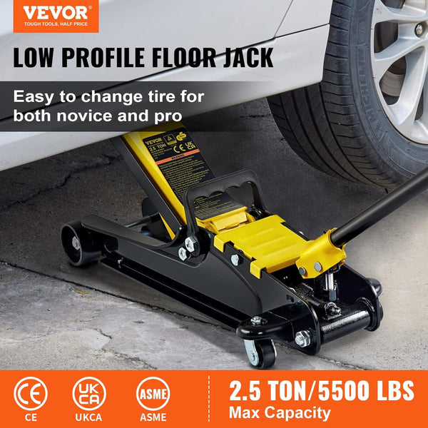 VEVOR Floor Jack, 2.5 Ton Low Profile Floor Jack, Heavy-duty Steel Racing Floor Jack With Single Piston Lift Pump, Floor Jack Lifting Range 85 mm-380 mm