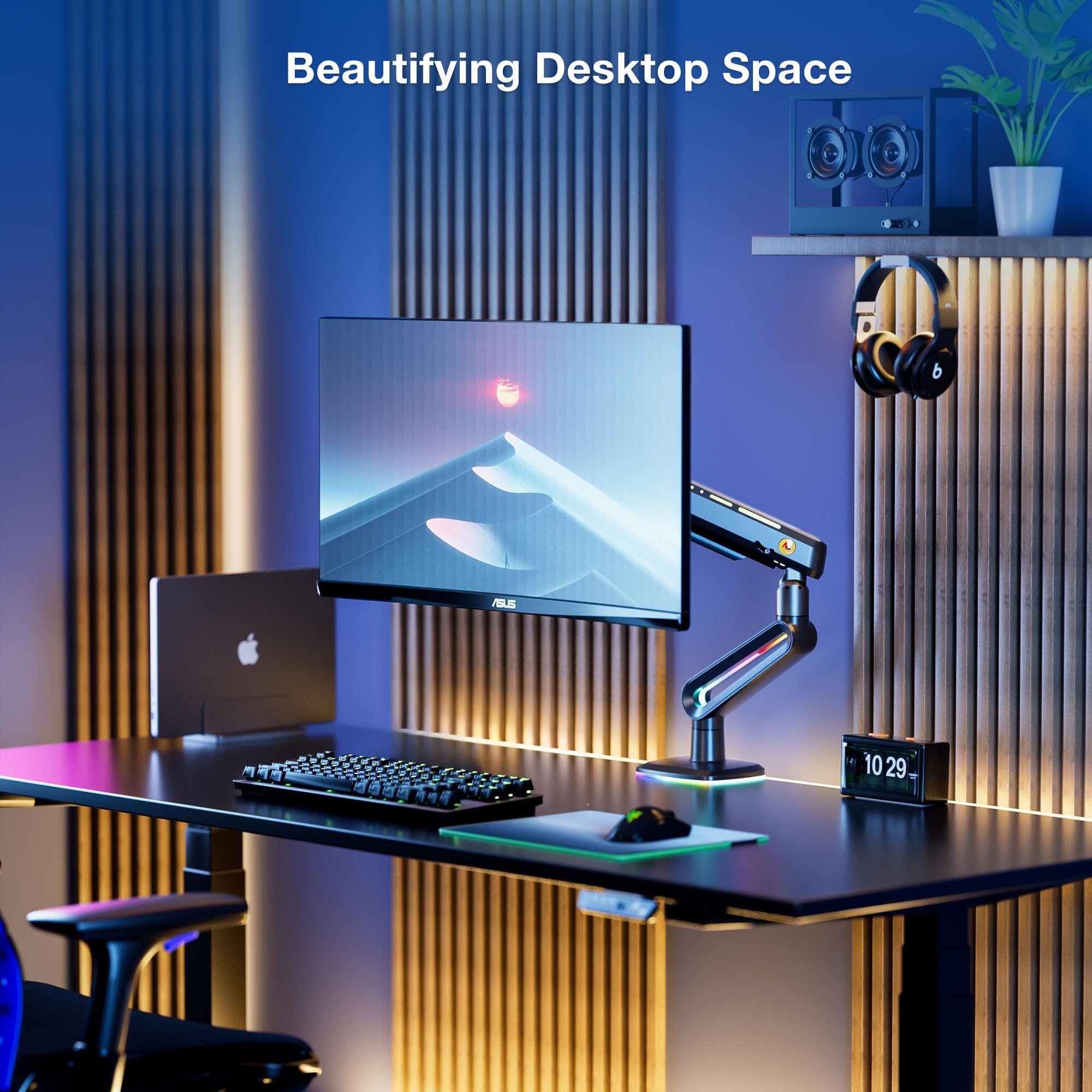 NB Ergonomic Monitor Stand for Screen 32 to 60 inch, RGB Ultrawide Curved Monitor Arm 49 57 inch - Load up to 20 kg, VESA 75 & 100 mm (Black)