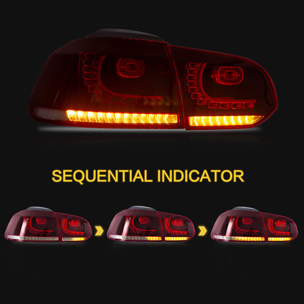 VLAND LED Tail Lights Fit for 2008-2013 Volkswagen Golf 6 MK6 TSI TDI GTD R(not for GTI/Variant/Cabriolet), Rear Lights with Sequential Turn Signal Indicators, E-mark, Red Smoked