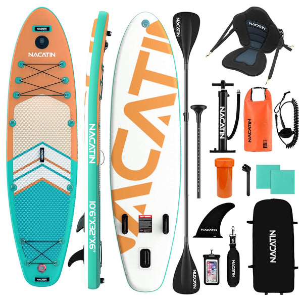 Paddle Boards for Adults, NACATIN Inflatable Stand Up Paddle Board with 10'6" SUP Paddleboard, Adjustable Paddle, Pump, Backpack, Dry Bag, Ideal for All Skill Levels (Optional Kayak Seat Available)