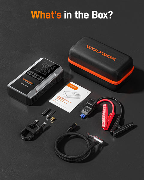 WOLFBOX 4000A Jump Starter Power Pack with 160PSI Air Compressor, 12V Car Battery Booster Jump Starter,65W Fast Charge, 24000mAh Portable Tire Inflator(10L Gas 10L Diesel Engines),LED Light,Jump Leads