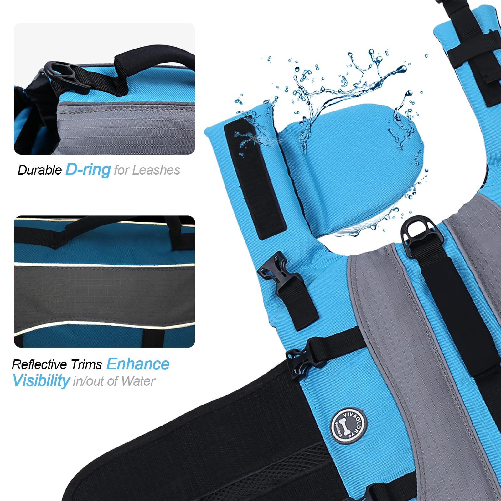 VIVAGLORY Front Float Dog Life Jacket, Dog Buoyancy Aid for Swimming & Boating, Life Vest with Chin Float & Handle, Ripstop & Buoyancy for Doggy, L, Yellow Grey