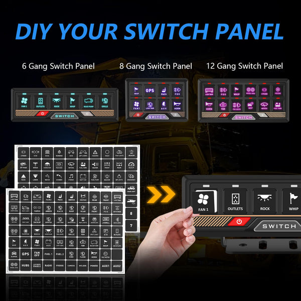 Chelhead 140PCS Vehicle Switch Panel Stickers for P2-6/8/12 Gang Switch Panel Universal Waterproof Multi-Function Button Control Rocker Labels Compatible with Car Dashboard, Boat, RV, Truck