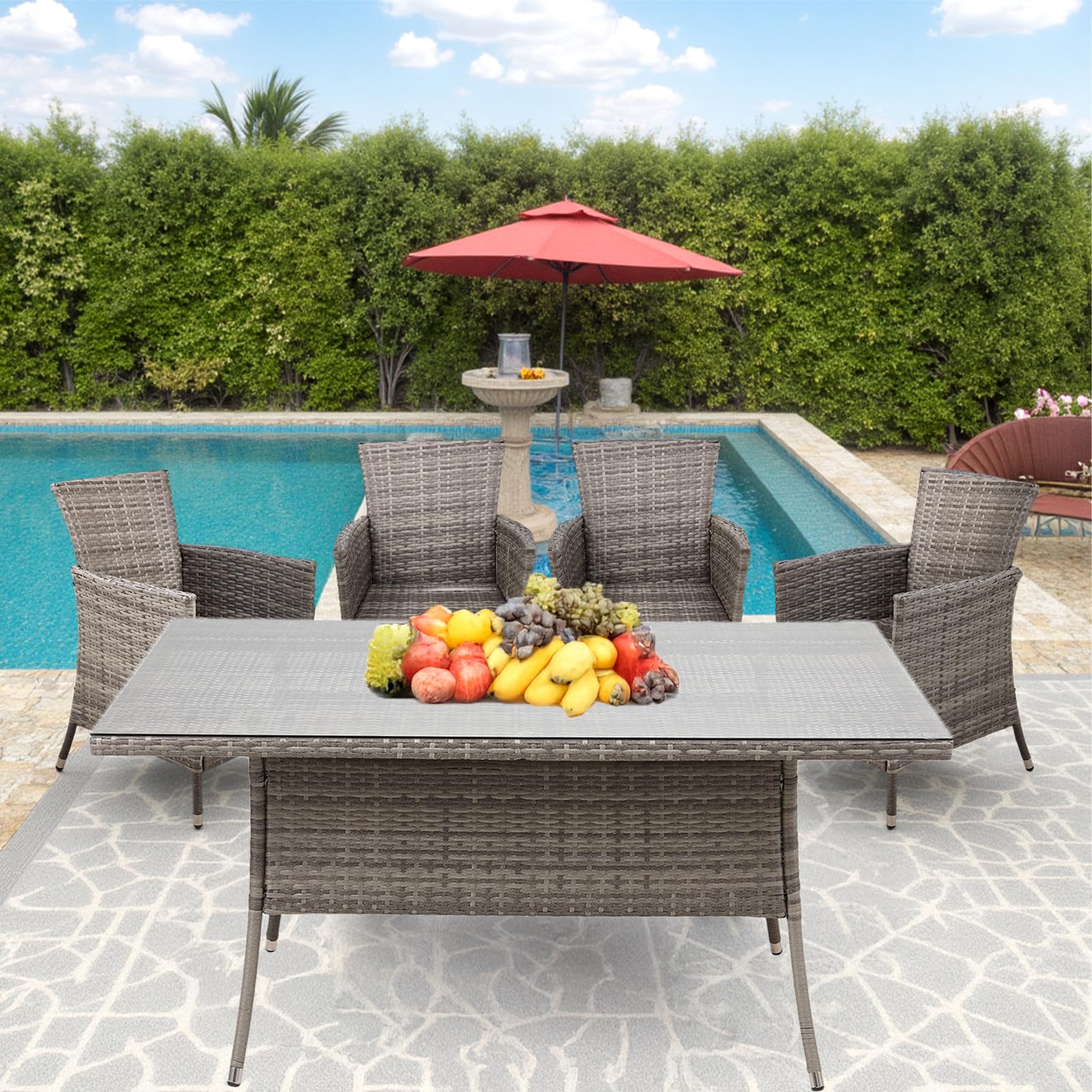 Warmiehomy Rattan Garden Chairs Outdoor Dining Chair Set of 2 Wicker Armchairs with Padded Seat Cushions High Backrest Patio Chair, Black