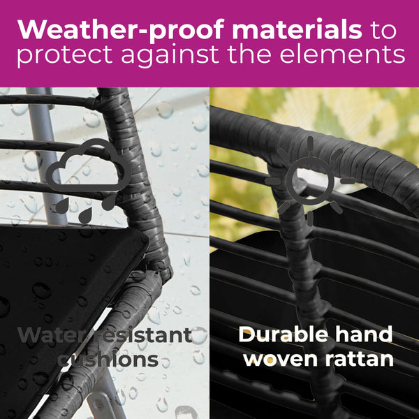 Neo Garden Patio Furniture Wicker Rattan Chair Table Sofa Outdoor Indoor Balcony Conservatory Cushion Set (Dark Grey)