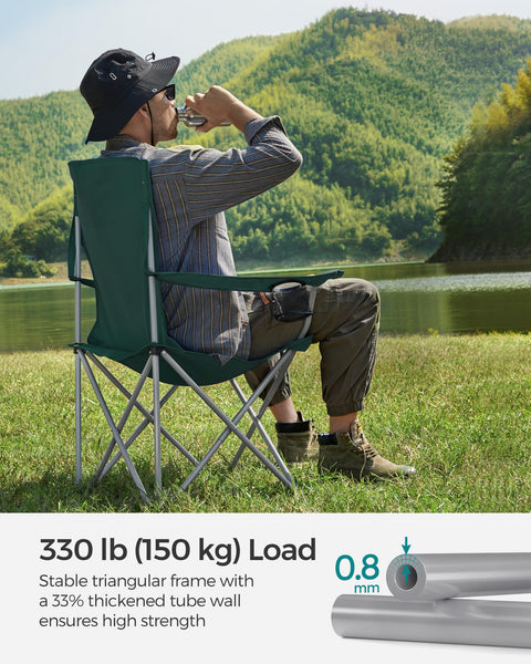 SONGMICS Set of 2 Folding Chairs, Camping Chairs, Comfortable Heavy Duty Structure, Max. Load 150 kg, with Drink Holder, Outdoor Chair