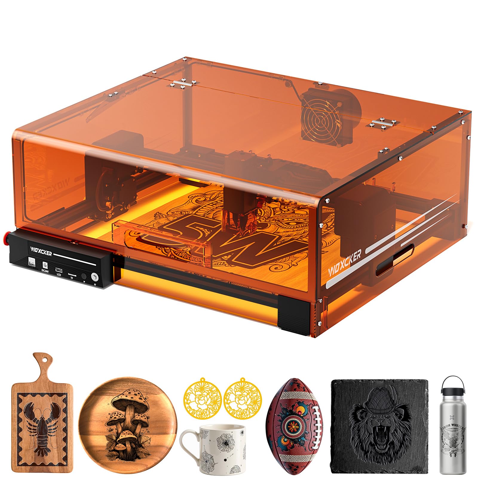 Laser Engraving Machine, Woxcker L2 MAX 10W Enclosure Laser Engraver, 0.01mm High Precision 300x300mm Bedsize Engraving and Cutting for Wood, Stainless Steel, Glass (Class 1 Output : 10000mW)