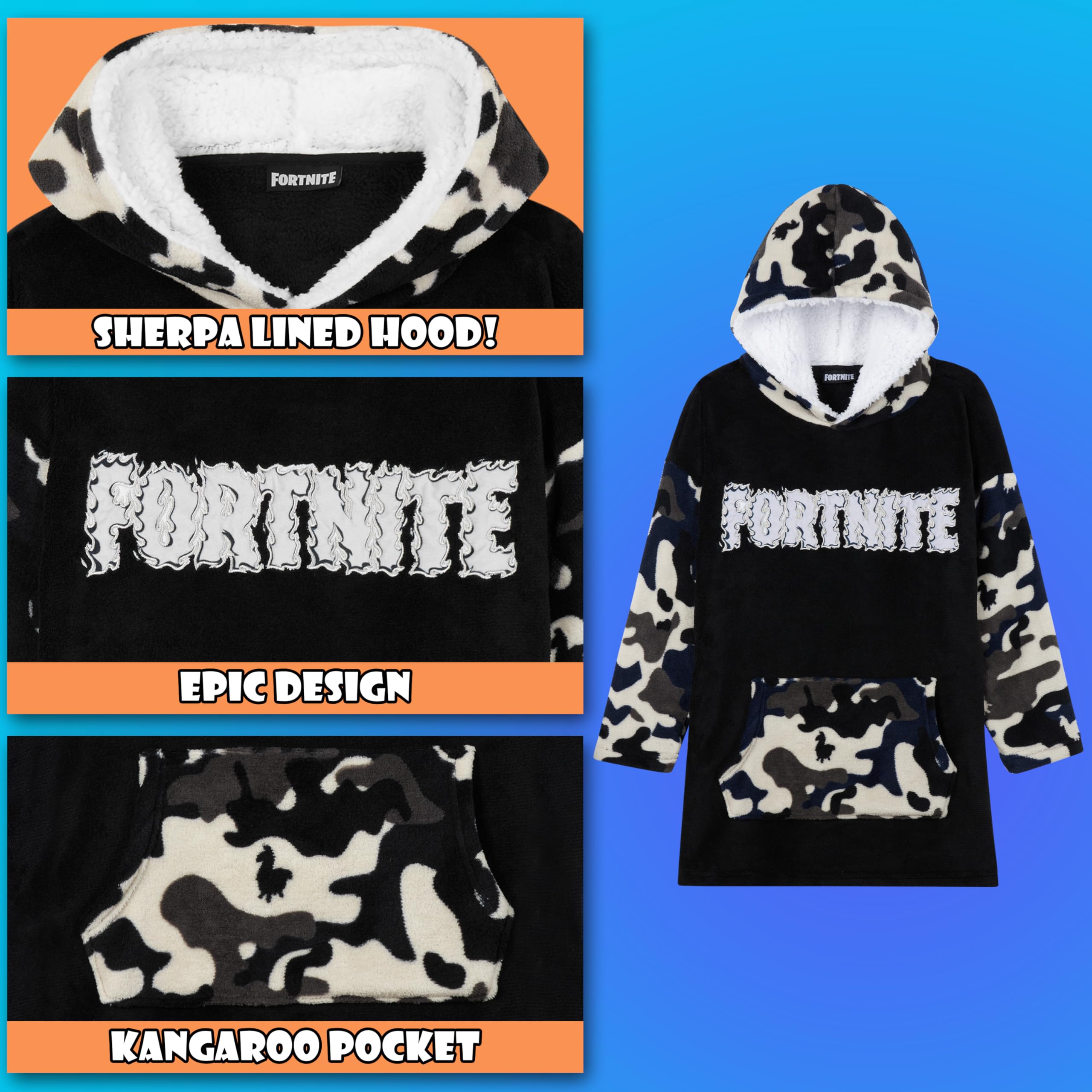 Fortnite Oversized Hoodie Blankets for Boys Fleece Extra Long Warm Wearable Hooded Poncho for Kids and Teens 14+, Gamers Gifts