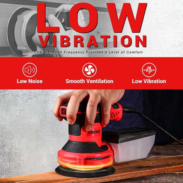 DEKOPRO Random Orbit Sander 300W with 16Pcs Sandpapers, 6 Variable Speed 14000RPM, 125MM Hand Electric Tool, High Performance Dust Collection System, Fit for Woodworking/Sanding