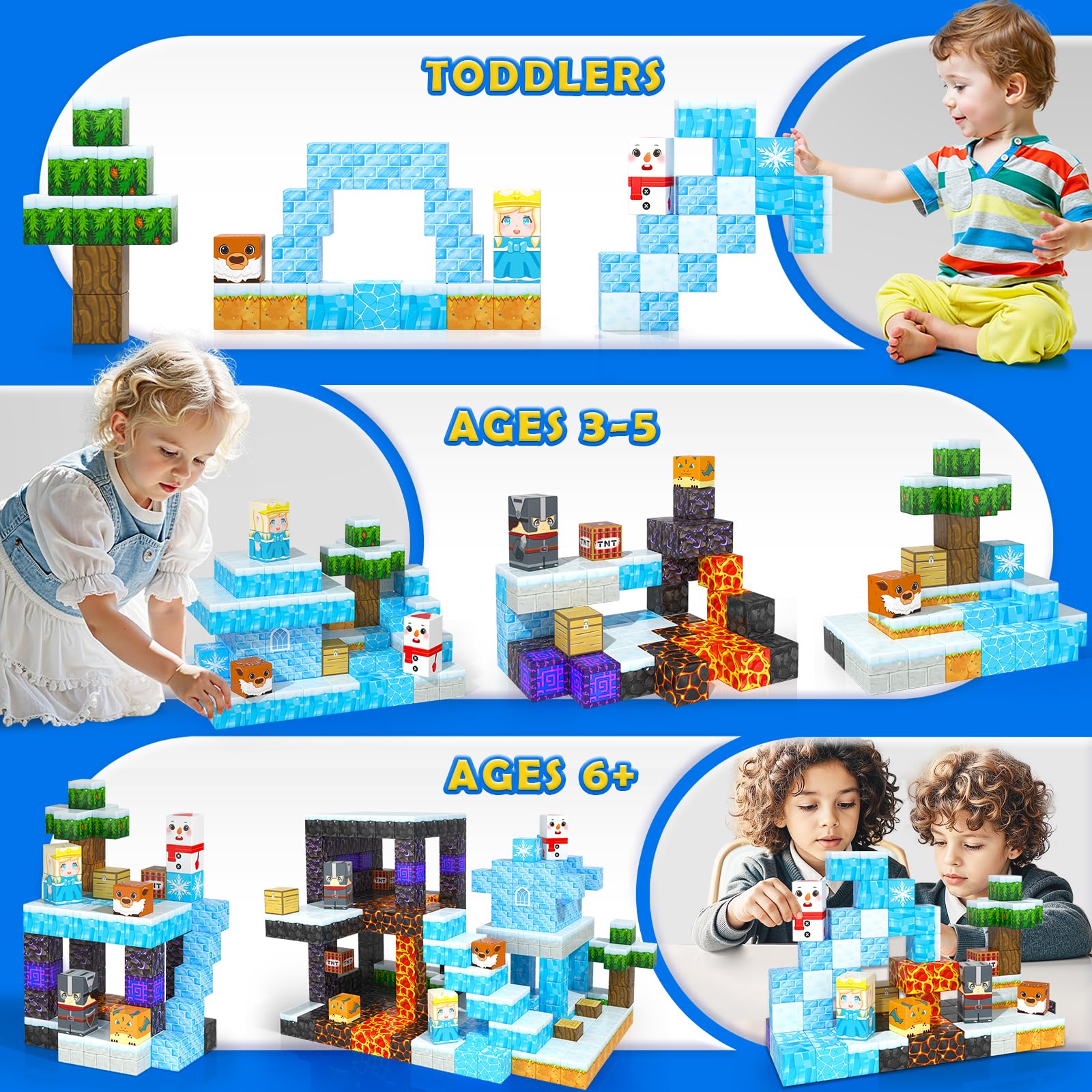 Magnetic Blocks - Build Mine Magnet World Magic Portal Set, Magnetic Tiles Building Blocks Toddler Toy STEM Sensory Outdoor Toys for 3+ Year Old Boys & Girls, Creative Kids Games Kids Toys