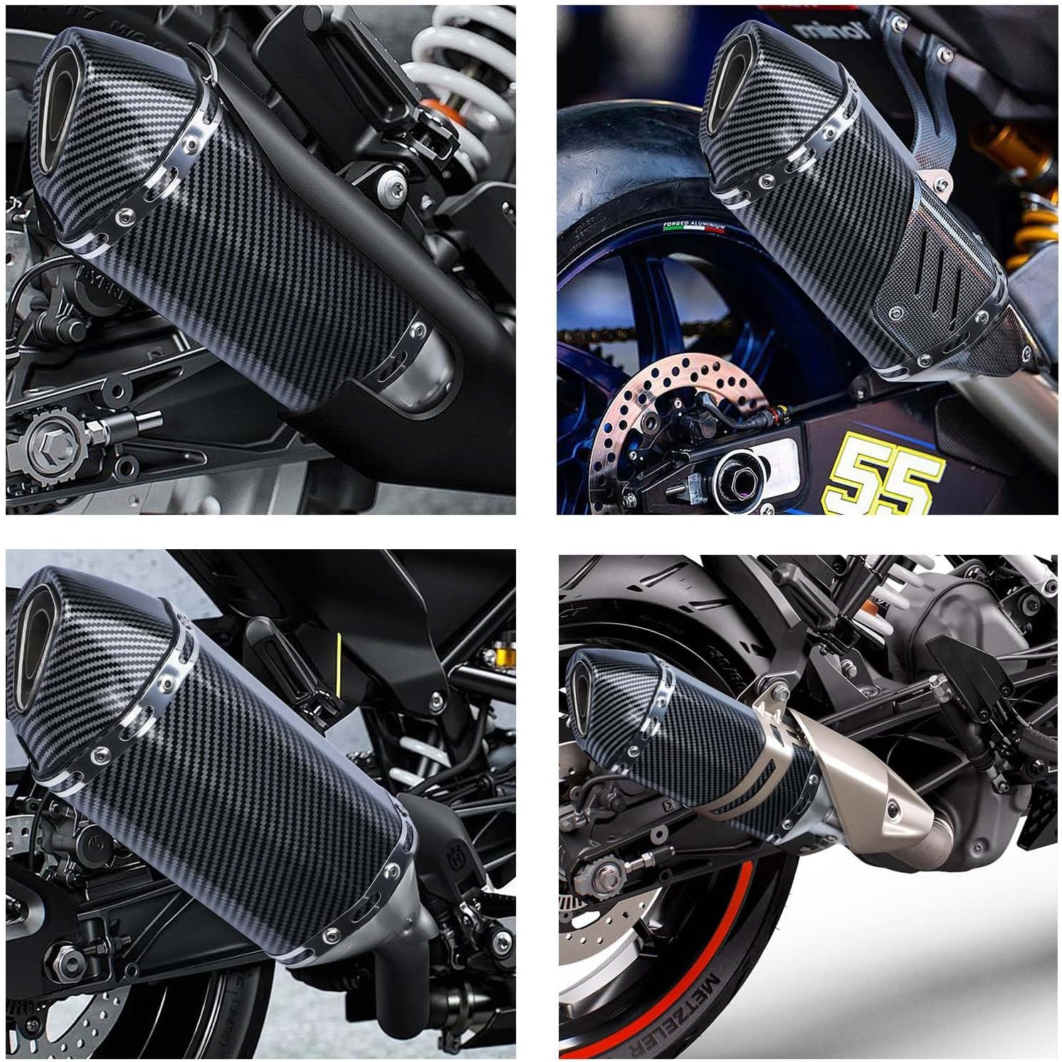 Motorcycle Slip On Exhaust Muffler, 38-51mm/1.5-2in Inlet Stainless Steel Universal Motorcycle Exhaust Mufflers Exhaust Muffler Carbon Fiber Pipe for Motorcycles Modification