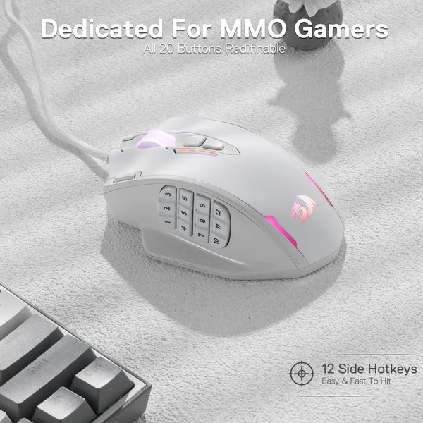 Redragon M908 Impact RGB LED MMO Mouse with Side Buttons Optical Wired Gaming Mouse with 12,400DPI, High Precision, 20 Programmable Mouse Buttons