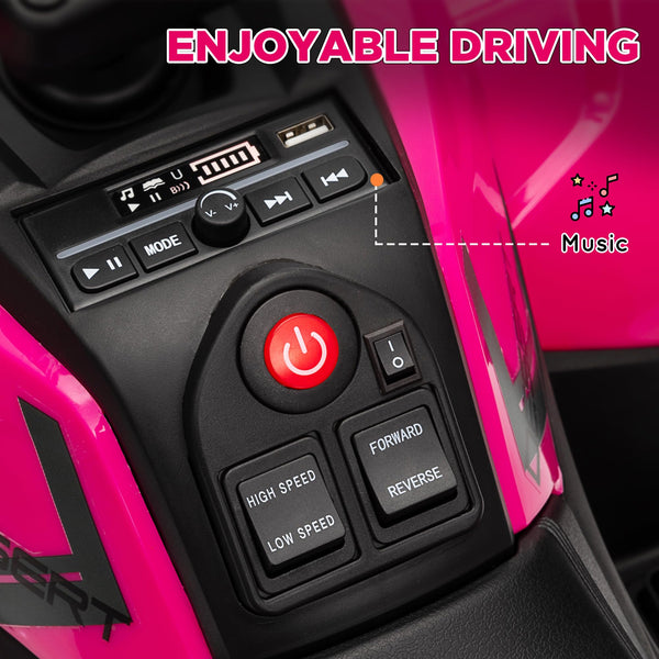 AIYAPLAY 12V Kids Electric Ride on ATV, Battery Powered Quad Bike with 4 Suspension Wheels, Forward Reverse Function, Headlights, Music, Storage Basket, for Ages 3-5 Years, Yellow