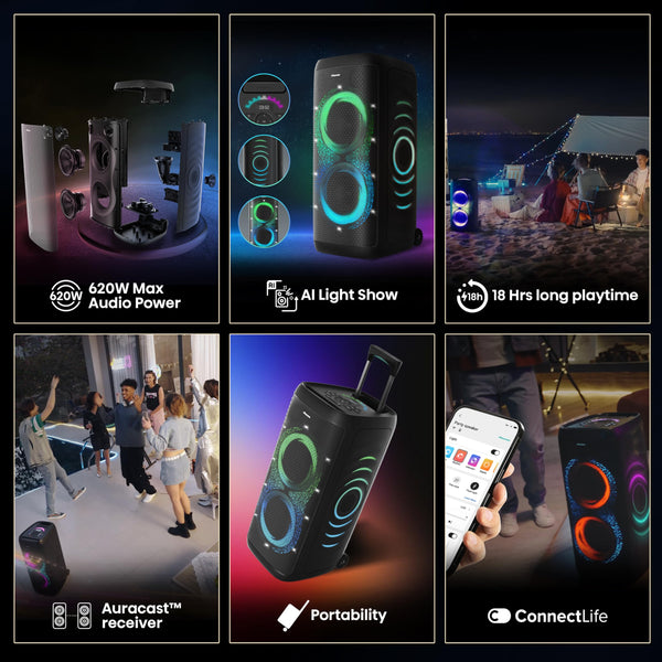 Hisense PARTY STORM, 300W Max Audio Power,15 Hrs long playtime,Karaoke Mode,Lighting effects, Wireless charge the phone, IPX4 Waterproof, Bluetooth 5.0