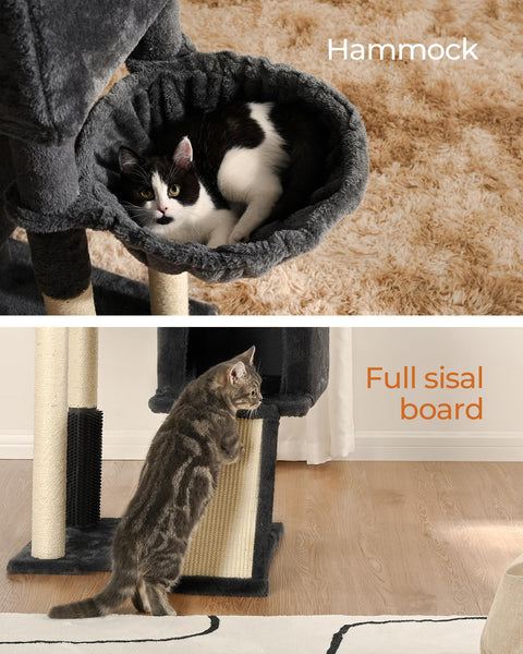 FourFurPets 156 cm Cat Scratching Post Kitty Tower Kitten Condo for Indoor Cats with Scratching Posts, Condos, Ladders, Soft Perches, Hanging Toy Cat