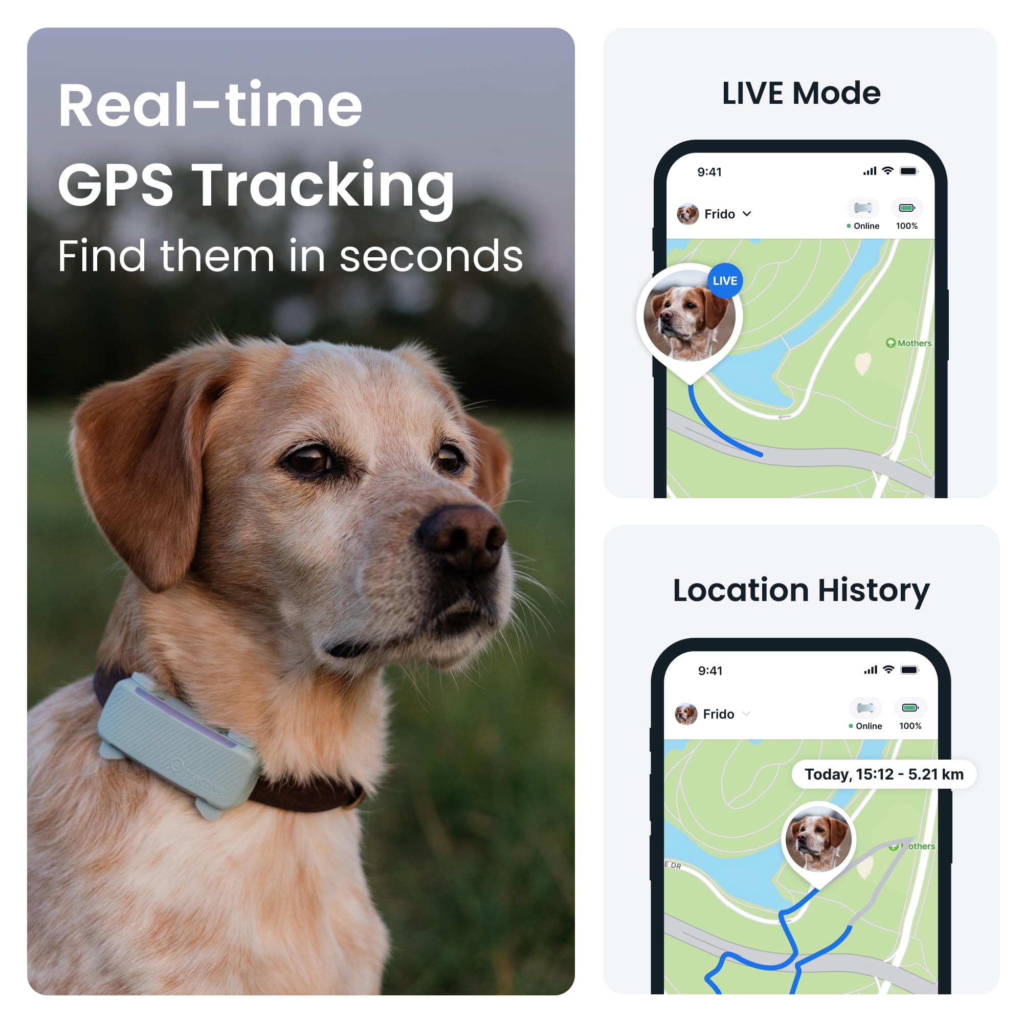 Tractive Smart Dog Tracker | 2025 Edition | Real-time GPS Tracking | Escape & Health Alerts | Vitals Monitoring | Market Leader (Black)