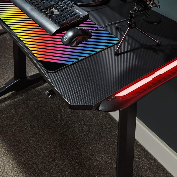 X ROCKER Panther RGB Gaming Desk with Neo Motion Multicolour LED Lighting Technology and Free Mouse Pad Included, Sturdy Home Office Computer Table