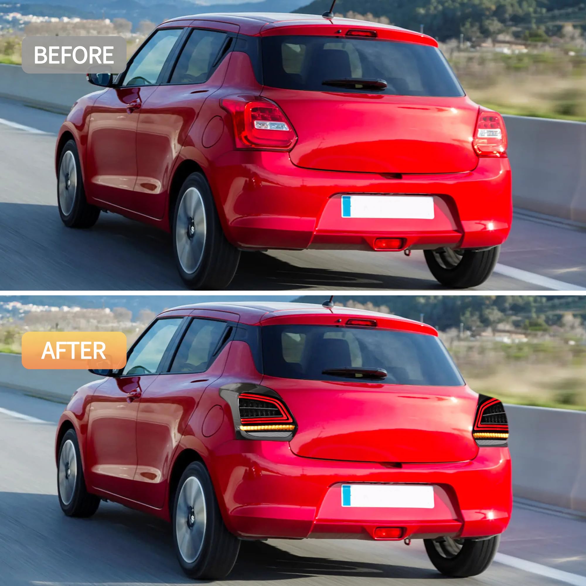 VLAND LED Rear Lights compatible with Swift 2017-2021, w/Amber Sequential Indicator, Passenger & Driver Sides - Clear