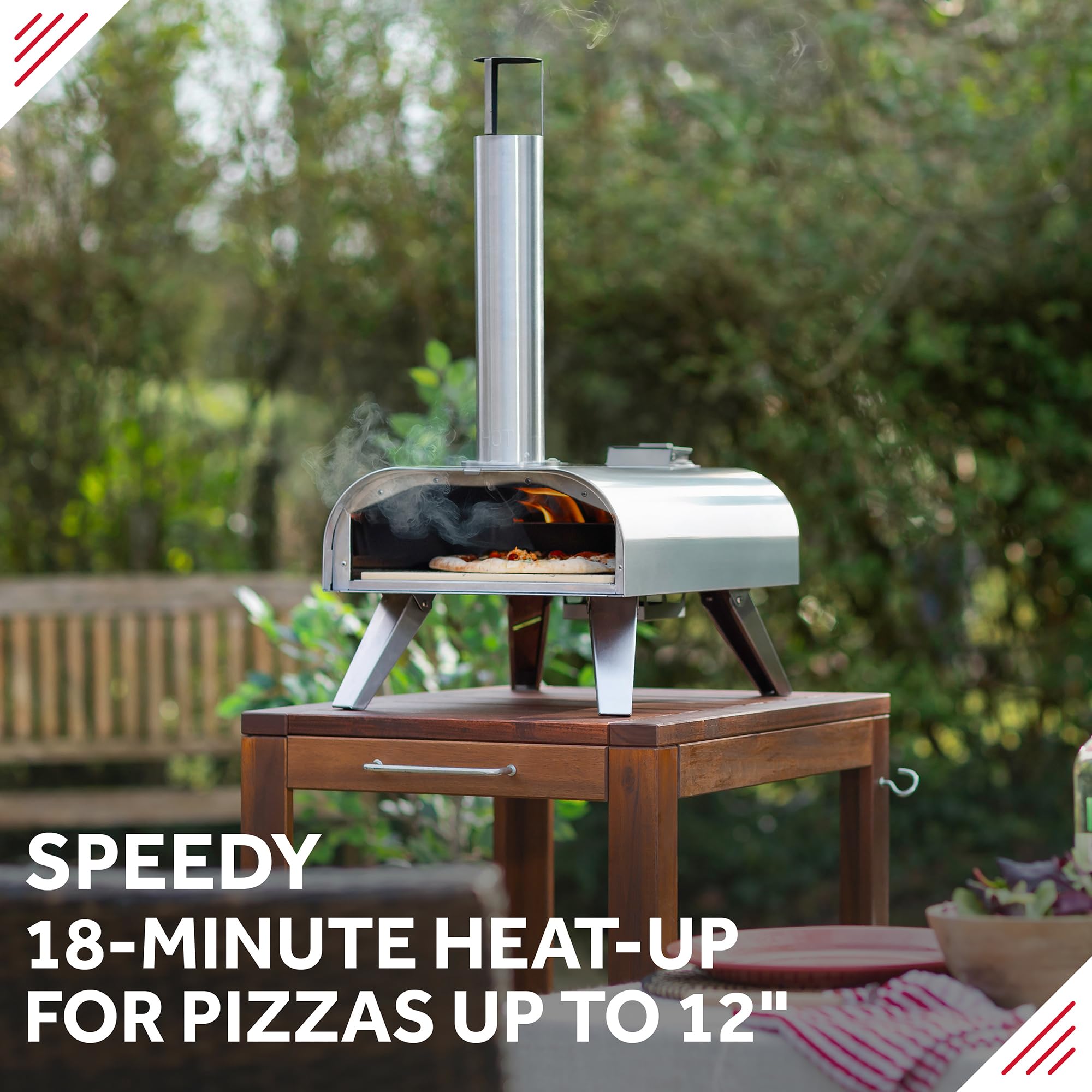 George Foreman Outdoor 12 Inch Wood Pellet Portable Wood Fired Pizza Oven Stainless Steel with Paddle and Carry Bag, BBQ Oven & Smoker, Foldable Legs GFWPPO1SSPC